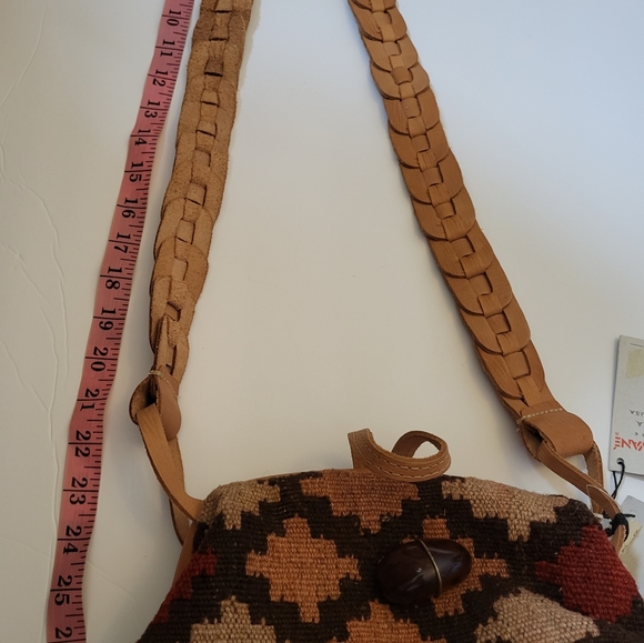 NWT kilim hand woven rug bag genuine vegetable leather made in USA - Picture 5 of 13